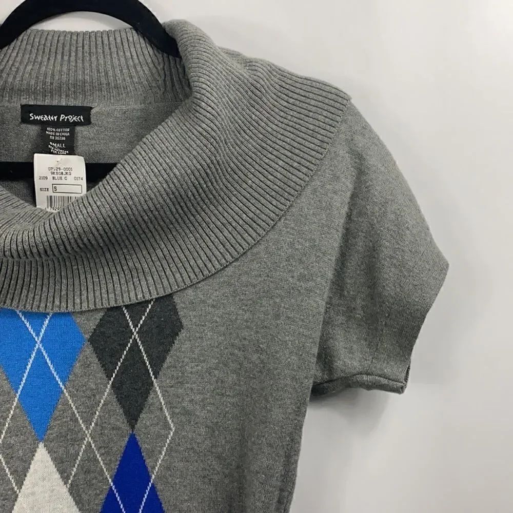 Sweater Project Gray Blue Diamond Sweater size small - Picture 4 of 7